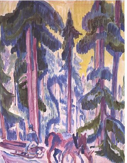 Ernst Ludwig Kirchner Wod-cart in forest Norge oil painting art